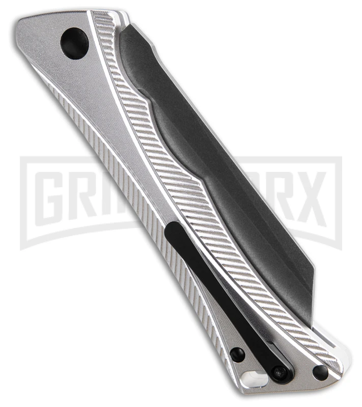 AKC Smarty Silver W/Black Bolster Automatic Knife Reverse Tanto - Black SW Plain 5 AKC Smarty Silver W/Black Bolster Automatic Knife Reverse Tanto - Black SW Plain - Image 3