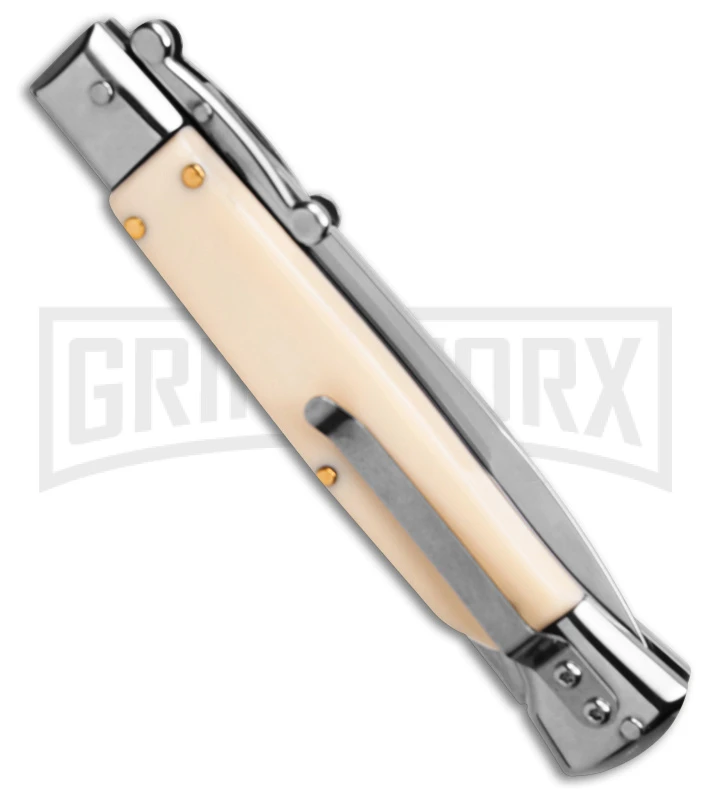 AKC 9" Italian Stiletto Swinguard Sim Ivory Automatic Knife - Polish Plain 5 AKC 9" Italian Stiletto Swinguard Sim Ivory Automatic Knife - Polish Plain - Image 3