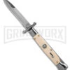 AKC 9" Italian Stiletto Swinguard Sim Ivory Automatic Knife - Polish Plain 1 AKC 9" Italian Stiletto Swinguard Sim Ivory Automatic Knife - Polish Plain -Grindworx AKC Swinguard 9in Automatic Italian Stiletto Sim Ivory 4in Polish Bayonet BHQ 18088620hd large