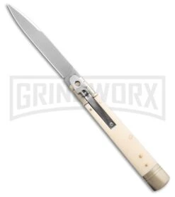 AKC World 9" Leverlock Automatic Knife Simulated Ivory - Satin Plain