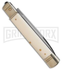 AKC World 9" Leverlock Automatic Knife Simulated Ivory - Satin Plain 7 AKC World 9" Leverlock Automatic Knife Simulated Ivory - Satin Plain -Grindworx AKC World 9in Leverlock Automatic Knife Sim Ivory Flat Satin GX 46652 td side large