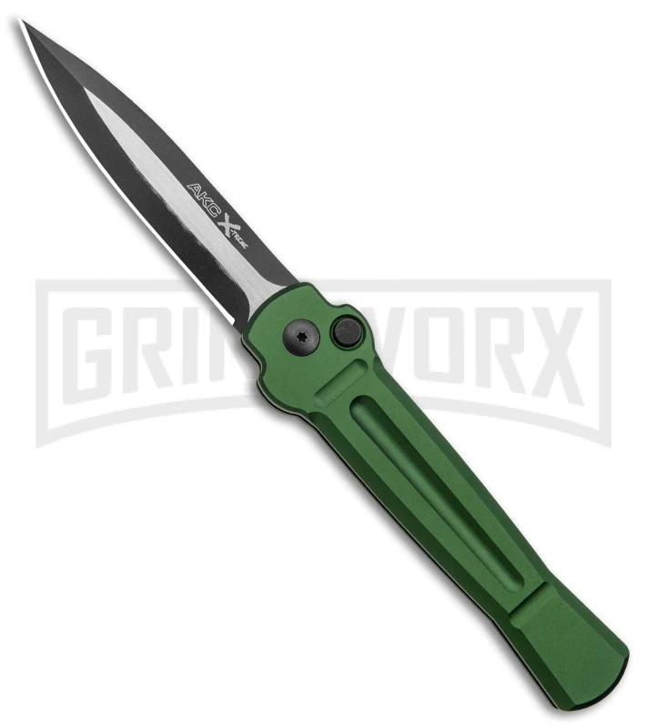 AKC X-treme Ace Green Automatic Knife - Black Two Tone Plain 3 AKC X-treme Ace Green Automatic Knife - Black Two Tone Plain