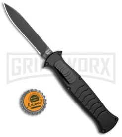AKC X-treme EVO Black OTF Automatic Knife W/ Pocket Clip - Black Plain -Grindworx AKC X treme EVO OTF Auto Black Black BHQ 105415 jr bottlecap large
