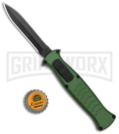 AKC X-treme EVO Green OTF Automatic Knife - Dagger Black Plain -Grindworx AKC X treme EVO OTF Auto Dagger Green Black GX 37364 jr bottlecap large