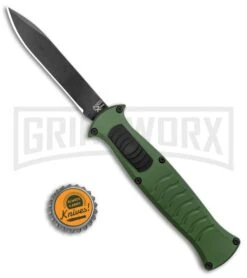 AKC X-treme EVO Green OTF Automatic Knife - Black Plain -Grindworx AKC X treme EVO OTF Auto Green Black BHQ 105414 jr bottlecap 2 large