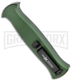 AKC X-treme EVO Green OTF Automatic Knife - Satin DE Dagger 8 AKC X-treme EVO Green OTF Automatic Knife - Satin DE Dagger -Grindworx AKC X treme EVO OTF Auto Green Satin DE Dagger BHQ 134949 jr side 2 large