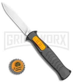 AKC X-treme EVO Black / Orange Slide OTF Automatic Knife - Satin Plain -Grindworx AKC X treme EVO OTF Automatic Knife Black Orange Slide 3.5in Satin BHQ 114879 LS Bottlecap large