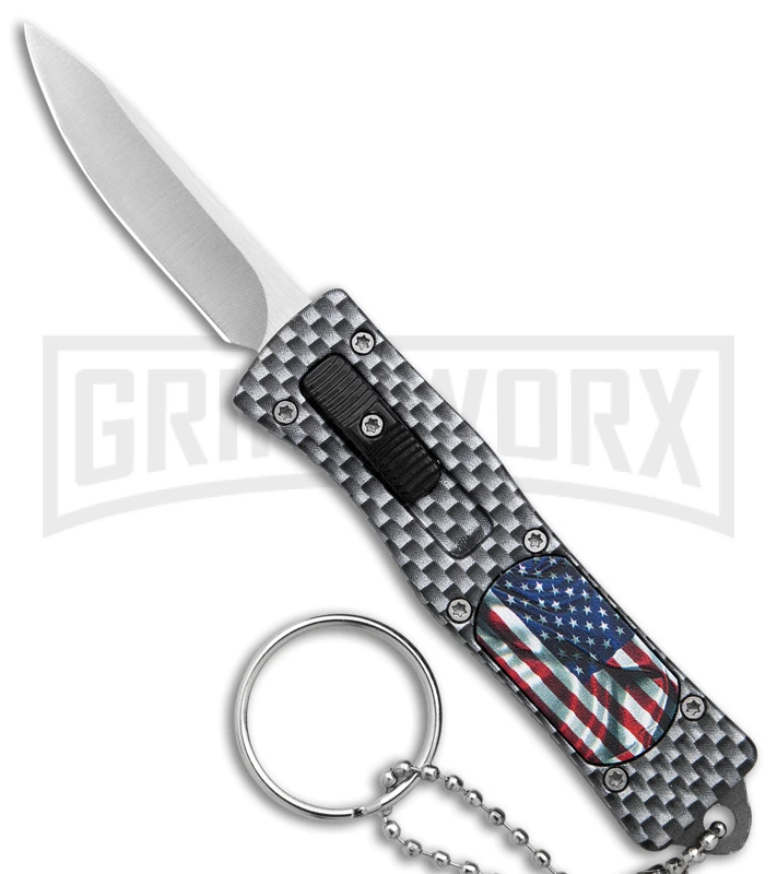 American Flag Mini Dog Tag Gray Carbon Fiber D/A OTF Auto Knife -Satin Plain 3 American Flag Mini Dog Tag Gray Carbon Fiber D/A OTF Auto Knife -Satin Plain