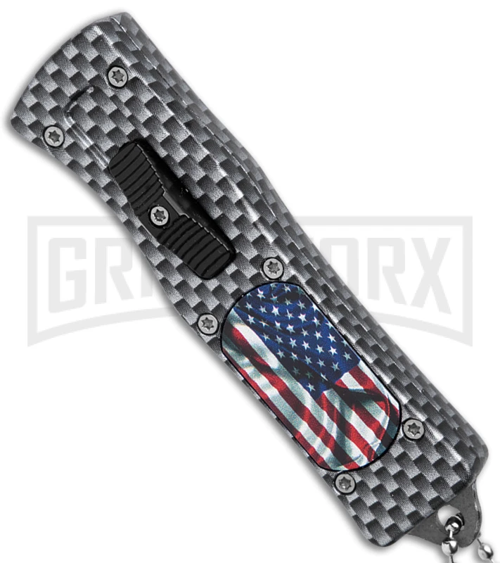 American Flag Mini Dog Tag Gray Carbon Fiber D/A OTF Auto Knife -Satin Plain 4 American Flag Mini Dog Tag Gray Carbon Fiber D/A OTF Auto Knife -Satin Plain - Image 2