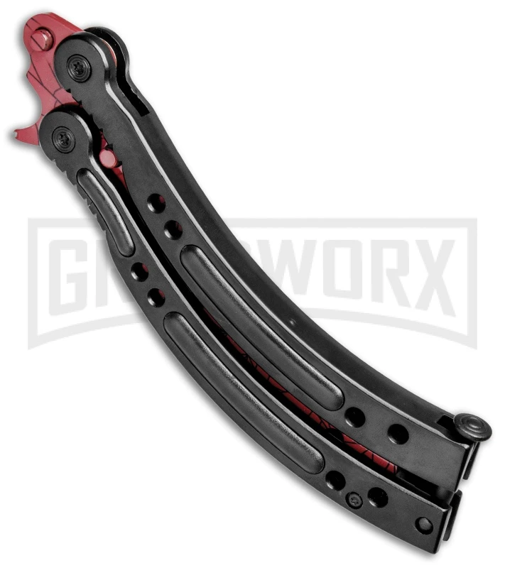 Andux CS Black Balisong Butterfly Trainer - Cracked Red Holes 4 Andux CS Black Balisong Butterfly Trainer - Cracked Red Holes - Image 2
