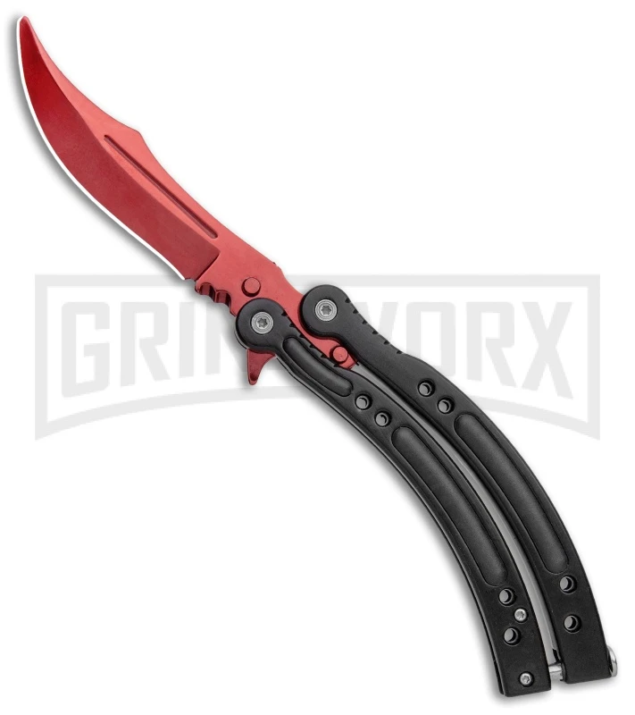 Andux CS Red/Black Balisong Butterfly Kinfe W/Black Handle/ Inlays -Red Plain 3 Andux CS Red/Black Balisong Butterfly Kinfe W/Black Handle/ Inlays -Red Plain