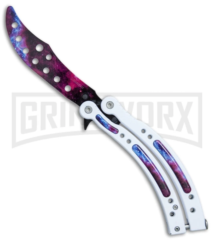 Andux CS White/Stardust Balisong Butterfly Trainer - Stardust Holes 3 Andux CS White/Stardust Balisong Butterfly Trainer - Stardust Holes