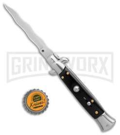 9" Anomaly Stiletto Black Pearlex Automatic Knife - Satin Kriss 9 9" Anomaly Stiletto Black Pearlex Automatic Knife - Satin Kriss -Grindworx Anomally 9in Stiletto Black Pearlex Black Auto Satin Kriss BHQ 163543 jr bottlecap large