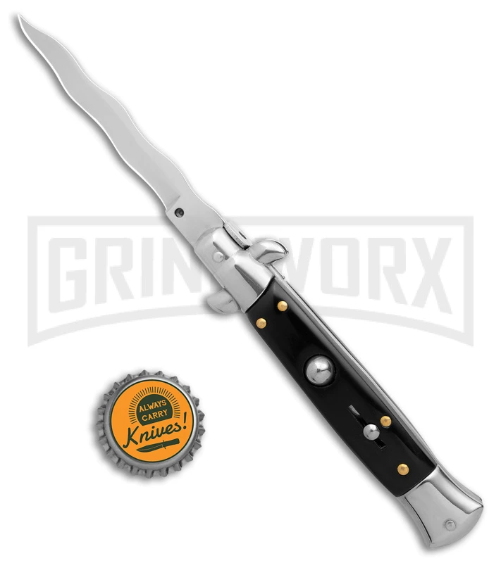 9" Anomaly Stiletto Black Pearlex Automatic Knife - Satin Kriss 6 9" Anomaly Stiletto Black Pearlex Automatic Knife - Satin Kriss - Image 4