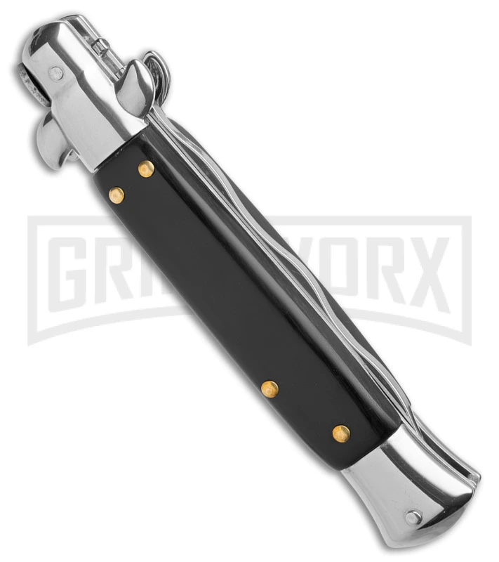 9" Anomaly Stiletto Black Pearlex Automatic Knife - Satin Kriss 5 9" Anomaly Stiletto Black Pearlex Automatic Knife - Satin Kriss - Image 3