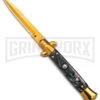 9" Anomaly Stiletto Black Pearlex Automatic Knife - Gold Bayo 1 9" Anomaly Stiletto Black Pearlex Automatic Knife - Gold Bayo -Grindworx Anomaly Stiletto Black Pearlex AK 9in Gold Bayo GX 39375 td large