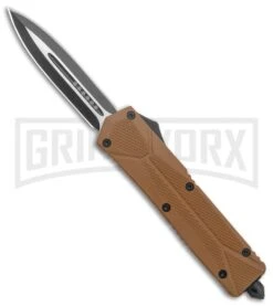 Atomic Defender Large OTF Auto Knife Textured Sand Brown - Two Tone Dagger