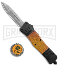 Atomic Defender Medium Black/Sim Wood OTF Auto Knife - Dagger Damascus Plain 9 Atomic Defender Medium Black/Sim Wood OTF Auto Knife - Dagger Damascus Plain -Grindworx Atomic Defender Medium OTF Auto Black Sim Wood Damascus Dagger GX 38986 jr bottlecap large