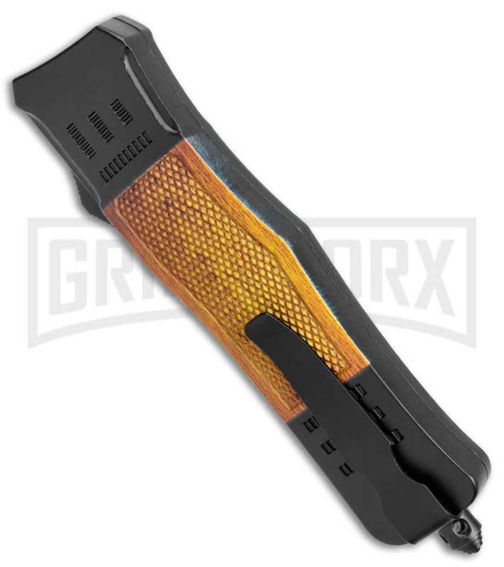 Atomic Defender Medium Black/Sim Wood OTF Auto Knife - Dagger Damascus Plain 5 Atomic Defender Medium Black/Sim Wood OTF Auto Knife - Dagger Damascus Plain - Image 3