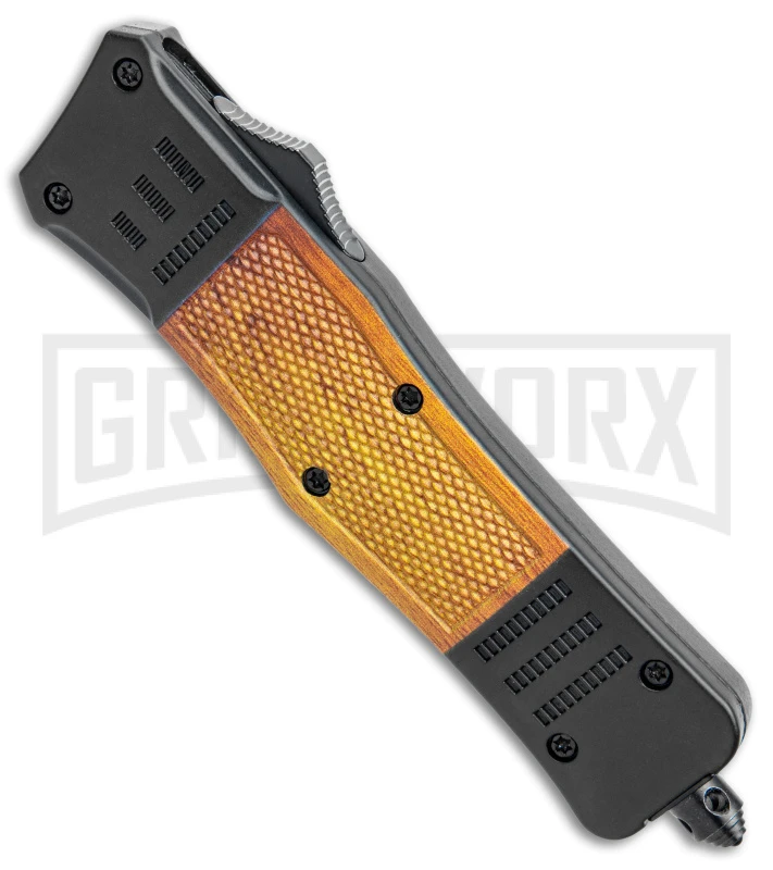 Atomic Defender Medium Black/Sim Wood OTF Auto Knife - Dagger Damascus Plain 4 Atomic Defender Medium Black/Sim Wood OTF Auto Knife - Dagger Damascus Plain - Image 2