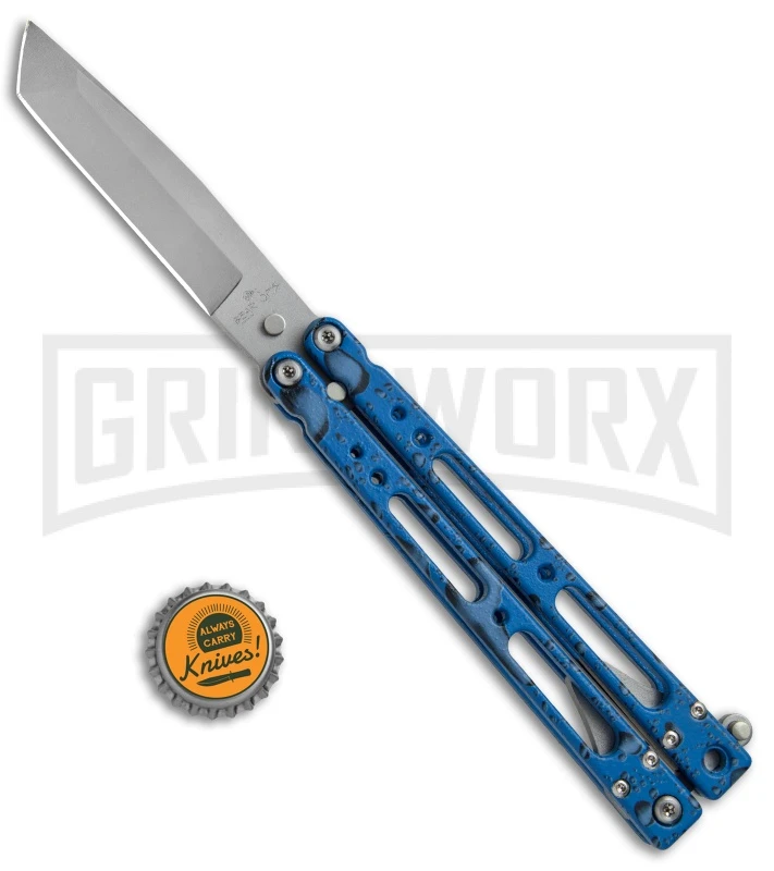 Bear OPS Bear Song IV Blue Raindrop Balisong Butterfly Knife - Tanto Bead Blast 6 Bear OPS Bear Song IV Blue Raindrop Balisong Butterfly Knife - Tanto Bead Blast - Image 4