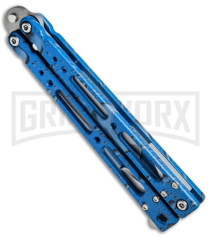 Bear OPS Bear Song IV Blue Raindrop Balisong Butterfly Knife - Tanto Bead Blast 5 Bear OPS Bear Song IV Blue Raindrop Balisong Butterfly Knife - Tanto Bead Blast - Image 3
