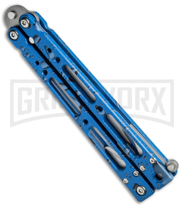 Bear OPS Bear Song IV Blue Raindrop Balisong Butterfly Knife - Tanto Bead Blast 4 Bear OPS Bear Song IV Blue Raindrop Balisong Butterfly Knife - Tanto Bead Blast - Image 2