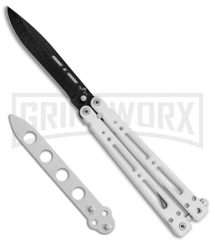 Bear OPS Bear Song IV Arctic White Balisong Butterfly Knife W/Trainer - Black 3 Bear OPS Bear Song IV Arctic White Balisong Butterfly Knife W/Trainer - Black