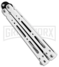 Bear OPS Bear Song IV Arctic White Balisong Butterfly Knife W/Trainer - Black 12 Bear OPS Bear Song IV Arctic White Balisong Butterfly Knife W/Trainer - Black -Grindworx Bear Ops Bear Song IV Butterfly Arctic White Trainer Satin B 400 ALW B BHQ 79336 jr side large