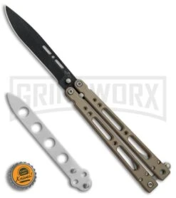 Bear OPS Bear Song IV Light Sand Balisong Butterfly Knife W/Trainer - Black -Grindworx Bear Ops Bear Song IV Light Sand trainer black BHQ 78831 er bottlecap large