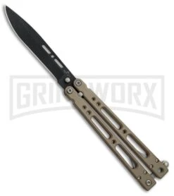 Bear OPS Bear Song IV Light Sand Balisong Butterfly Knife W/Trainer - Black -Grindworx Bear Ops Bear Song IV Light Sand trainer black BHQ 78831 er large 1