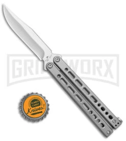 Bear Ops Bear Song VIII Small Gray Butterfly Knife - Clip Point Satin Plain 9 Bear Ops Bear Song VIII Small Gray Butterfly Knife - Clip Point Satin Plain -Grindworx Bear Ops Bear Song VIII Small Butterfly Gray Satin CP BHQ 145121 jr bottlecap large