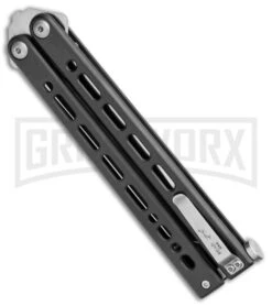 Bear Ops Bear Song VIII Black Butterfly Knife - Tanto Satin Plain -Grindworx Bear Ops Bear Song VIII Tanto Black Satin BHQ 107302 jr side large 1