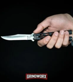Bear And Son Knives 114 Blue Tanto Balisong Butterfly Knife - Bead Blast Plain 8 Bear And Son Knives 114 Blue Tanto Balisong Butterfly Knife - Bead Blast Plain -Grindworx Bear Son 114B Large Butterfly Knife Black Satin BHQ 0364 kp in hand web large 4