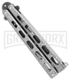 Bear & Son 115TR Large Silver Vein Butterfly Knife Trainer - Black -Grindworx Bear Son 115TR Large Butterfly Trainer Silver Vein Black BHQ 107300 jr side large
