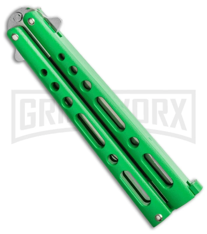 Bear & Son Knives Green Large 117 Balisong Butterfly Knife - Satin Plain 4 Bear & Son Knives Green Large 117 Balisong Butterfly Knife - Satin Plain - Image 2