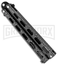 Bear & Son 115 Tanto Silver Vein Butterfly Knife - Black Plain -Grindworx Bear Son Large Butterfly Silver Speckle Black Tanto 115TAN BHQ 52096 jr side large