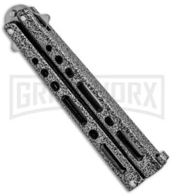 Bear & Son Knives Gray Large 117 Balisong Butterfly Knife - Satin Plain -Grindworx Bear and Son 117 Large Butterfly Gray Satin BC117 BHQ 39154 jr side large