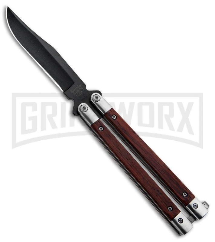 Bear And Son Cocobolo Wood Balisong Butterfly Knife - Black Plain 3 Bear And Son Cocobolo Wood Balisong Butterfly Knife - Black Plain
