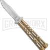 Bear & Son 117 Gold Stonewash Butterfly Knife - Stonewash Plain 1 Bear & Son 117 Gold Stonewash Butterfly Knife - Stonewash Plain -Grindworx Bear and Son Large Butterfly Gold SW BHQ 140254 jr large
