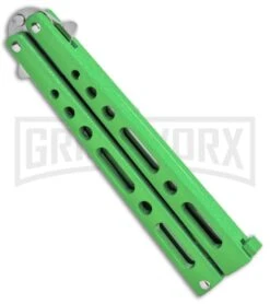 Benchmark Balisong Green Butterfly Knife - Satin Plain 8 Benchmark Balisong Green Butterfly Knife - Satin Plain -Grindworx Benchmark BM010 Green Balisong Butterfly Satin BM010 BHQ 115068 jr side large