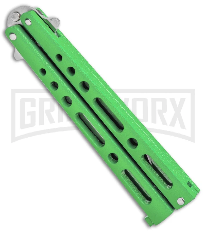 Benchmark Balisong Green Butterfly Knife - Satin Plain 4 Benchmark Balisong Green Butterfly Knife - Satin Plain - Image 2
