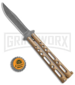 Benchmark Gold Epoxy Steel Butterfly Knife - Stonewash Plain -Grindworx Benchmark Butterfly Gold Stonewash BHQ 138079 td size large