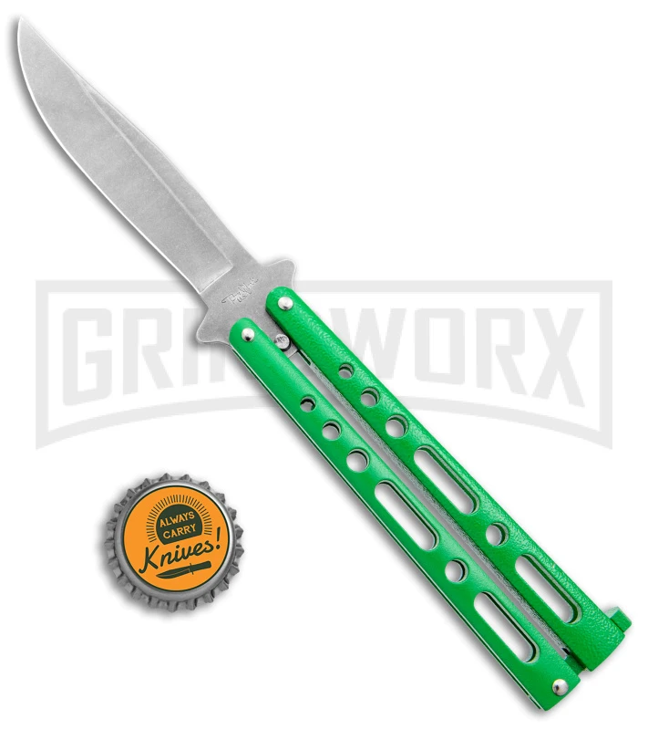 Benchmark Green Epoxy Steel Butterfly Knife - Stonewash Plain 6 Benchmark Green Epoxy Steel Butterfly Knife - Stonewash Plain - Image 4