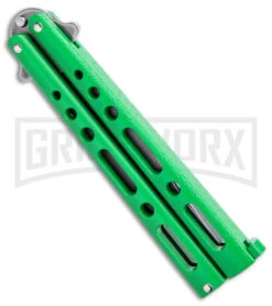 Benchmark Green Epoxy Steel Butterfly Knife - Stonewash Plain 8 Benchmark Green Epoxy Steel Butterfly Knife - Stonewash Plain -Grindworx Benchmark Butterfly Green SW BHQ 143933 jr side large