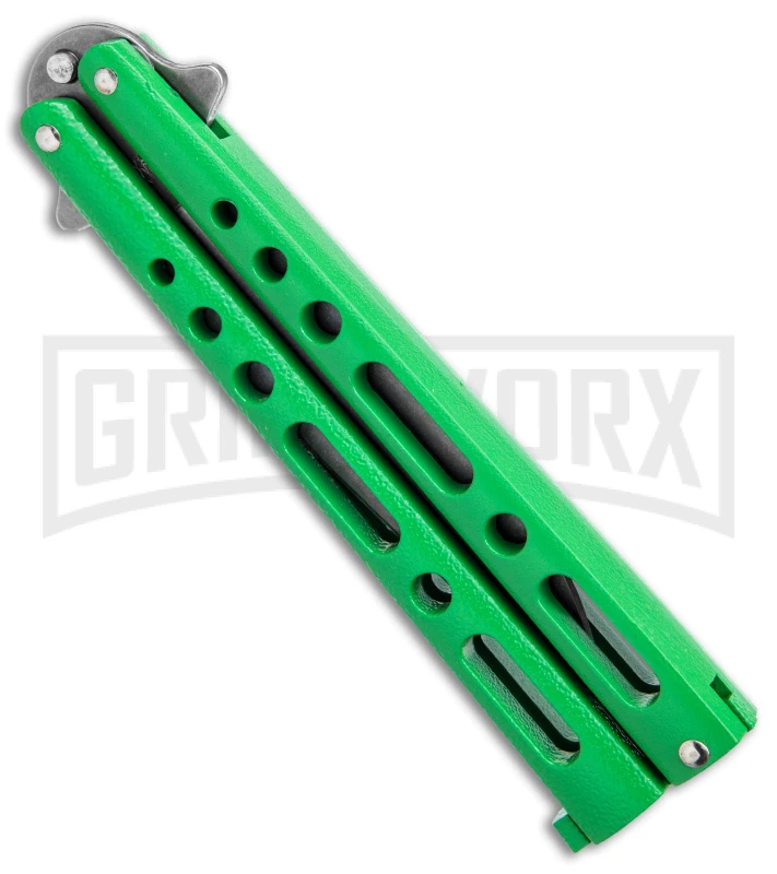 Benchmark Green Epoxy Steel Butterfly Knife - Stonewash Plain 4 Benchmark Green Epoxy Steel Butterfly Knife - Stonewash Plain - Image 2