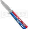 Benchmark Red & Blue Epoxy Steel Butterfly Knife - Stonewash Plain 2 Benchmark Red & Blue Epoxy Steel Butterfly Knife - Stonewash Plain -Grindworx Benchmark Butterfly Red White Blue SW BHQ 143934 jr large