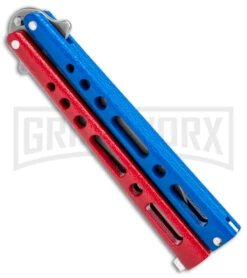 Benchmark Red & Blue Epoxy Steel Butterfly Knife - Stonewash Plain 7 Benchmark Red & Blue Epoxy Steel Butterfly Knife - Stonewash Plain -Grindworx Benchmark Butterfly Red White Blue SW BHQ 143934 jr spine large
