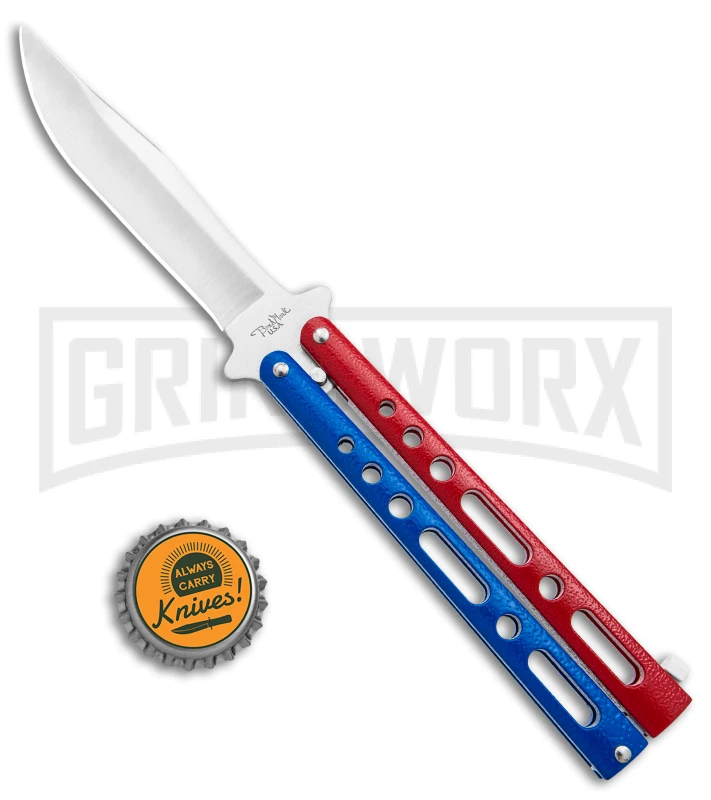 Benchmark Red & Blue Epoxy Steel Butterfly Knife - Satin Plain 6 Benchmark Red & Blue Epoxy Steel Butterfly Knife - Satin Plain - Image 4