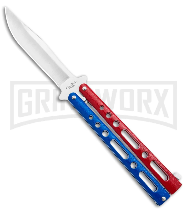 Benchmark Red & Blue Epoxy Steel Butterfly Knife - Satin Plain 3 Benchmark Red & Blue Epoxy Steel Butterfly Knife - Satin Plain
